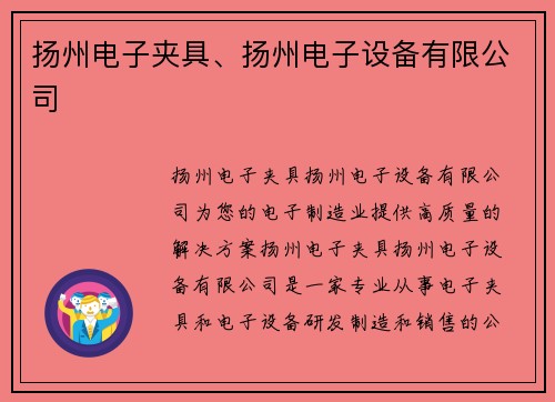 扬州电子夹具、扬州电子设备有限公司